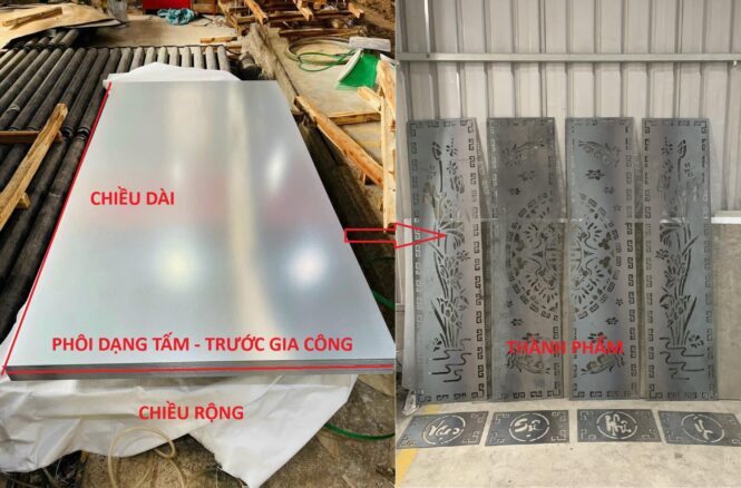Kim loại tấm phẳng trước và sau khi gia công thành phẩm